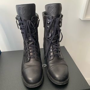 Chanel leather combat boots